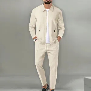 Ensemble décontracté en maille gaufrée pour hommes avec veste zippée et pantalon