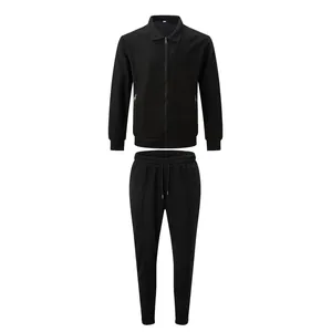 Vue détaillée de l'ensemble de survêtement décontracté en maille gaufre noire pour homme