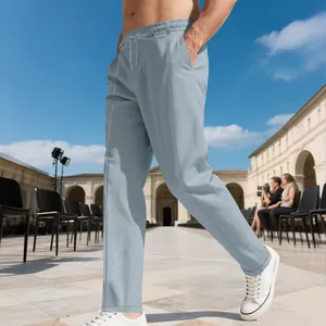 Pantalon pour homme bleu clair coupe ajustée style business casual avec cordon de serrage