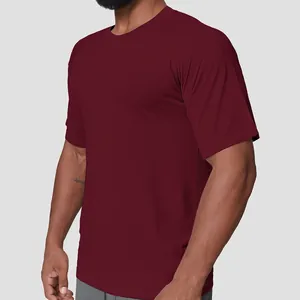 Men's burgundy athletic short sleeve seamless quick-dry t-shirt for running and fitness