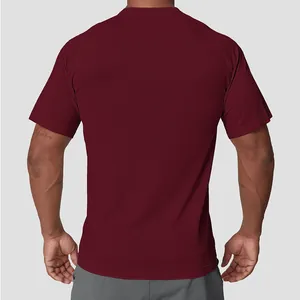 Men's maroon seamless quick-dry athletic t-shirt shown from the back for running and gym