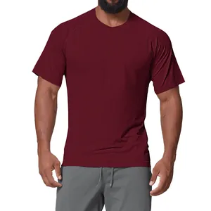 Men's burgundy seamless quick-dry sports t-shirt for fitness training and running