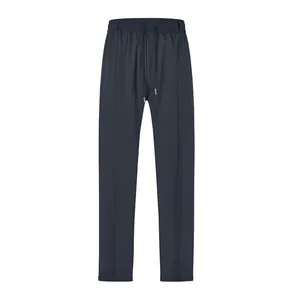 Men's slim fit navy casual trousers with drawstring waist and stitched front crease