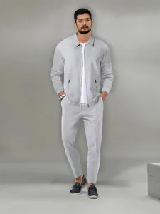 Ensemble de sport décontracté pour hommes en maille gaufrée avec veste zippée et pantalon