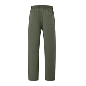 Back view of men's slim fit olive green casual pants with elastic waist and back pocket