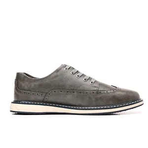Scarpe classiche Brogue da uomo in pelle grigia con design wingtip traspirante casual