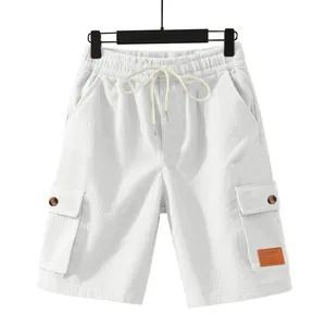 Weiße Cord-Cargoshorts für Herren mit Kordelzug und praktischen Taschendetails