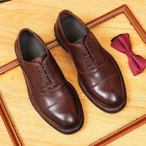 Chaussures Oxford marron vintage en cuir de cheval avec couture Goodyear pour homme