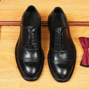 Chaussures richelieu vintage noires pour hommes en cuir de cheval, cousu Goodyear