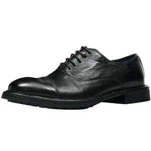 Chaussures Oxford vintage noires en cuir de cheval avec construction cousu Goodyear