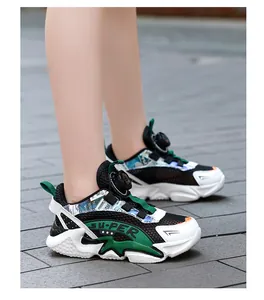 Close-up of breathable mesh children's sneakers with twist-knob lacing system
