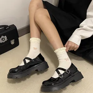 Classic girls black patent leather Mary Jane shoes with thick soles for school wear