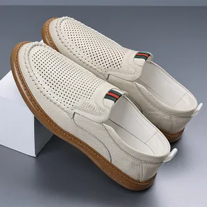 Herren Echtes Rindsleder Loafer Britischer Stil Atmungsaktiv Hohl Lässige Schlupfschuhe Bequeme Weiche Sohle Schuhwerk