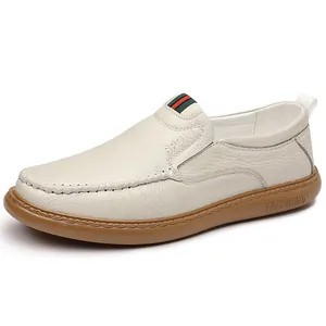 Klassische weiße Herren-Loafer aus echtem Leder mit atmungsaktivem Design für die Freizeit