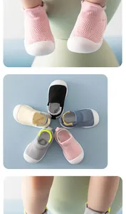 Breathable mesh baby walking shoes with soft non-slip soles in various pastel colors