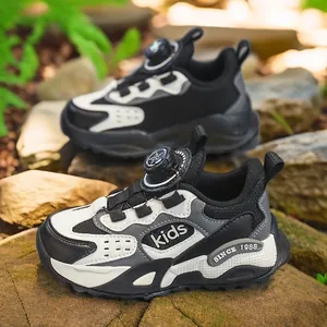 Kinder Meisjes Lichtgewicht Sneakers Ademende Mesh Synthetisch Leer Schoenen Met Draaisluiting Color Block Hardloopschoenen