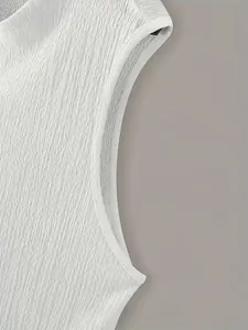 Close-up macro view of white textured breathable fabric on a slim fit men's tank top