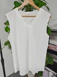 Men's breathable white V-neck textured sleeveless tank top for summer fitness and casual wear