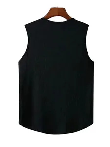 Detailed back view of a black breathable slim fit men's athletic sport tank top