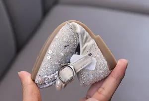 Flexible sole of sparkling silver rhinestone girl princess dress shoe for performance