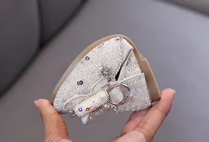 Close-up of soft and flexible sequined princess flat shoe for girls' dance performance.