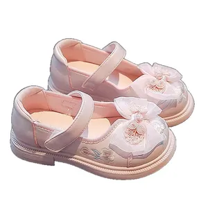 Elegant pink traditional Chinese Hanfu shoes for girls featuring floral embroidery