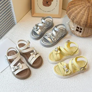 Girl's Princess Sandals Summer Bow Rhinestone Gladiator Roman Beach Shoes Comfortable Soft Sole Casual Shoes For Kids