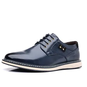 Chaussures décontractées en cuir bleu marine pour hommes avec semelle plate antidérapante