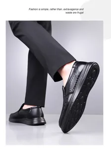 Close-up view of men's black breathable leather sandals featuring non-slip soft soles