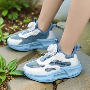 Baskets Sport pour Enfants Avec Bouton Rotatif Chaussures de Course en Maille Respirante Légères pour Garçons Filles Casual