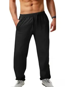 Detailansicht der schwarzen, lockeren Herren-Sporthose mit verstellbarem Kordelzug am Bund