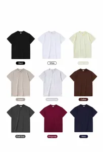 Selection of nine solid color oversize round neck short sleeve T-shirts in a grid view