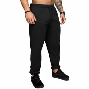 Einfarbige schwarze schnelltrocknende Herren-Jogginghose mit Kordelzug für Fitness