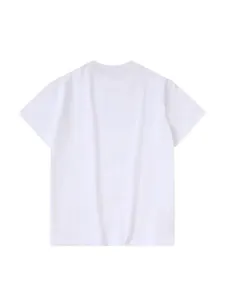 T-shirt blanc uni minimaliste à col rond et épaules tombantes pour hommes vue arrière