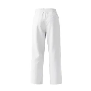 Detailed back view of men's white breathable linen wide-leg casual pants with pocket