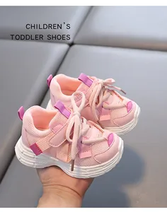 Detailed view of pink breathable mesh toddler sneakers with durable non-slip soles