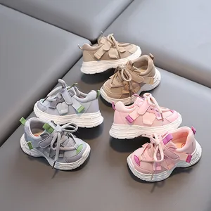 Toddler Kids Chunky Sneakers Breathable Mesh Non-Slip Sport Shoes Boys Girls Patchwork Hook And Loop Daily Casual Running Shoes