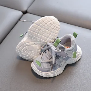 Grey breathable mesh sneakers for toddlers aged 1-4 with durable non-slip rubber soles