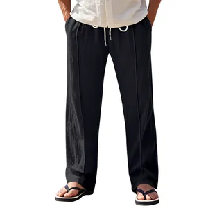 Men's loose fit breathable linen trousers with drawstring waist for casual summer wear
