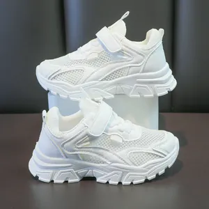 Kinder Atmungsaktive Mesh Sneakers Weiß Rosa Lässig Sportliche Schuhe Mit Klettverschluss Für Schüler Täglicher Gebrauch Schule Leistung