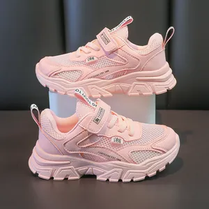 Rosa atmungsaktive Mesh-Sneaker für Kinder mit robuster Plateausohle für Sport