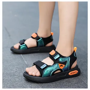 Detail shot of boys non-slip sports sandals with iridescent straps and durable soft sole