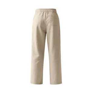 Rear view detail of men's beige linen breathable wide-leg casual straight trousers