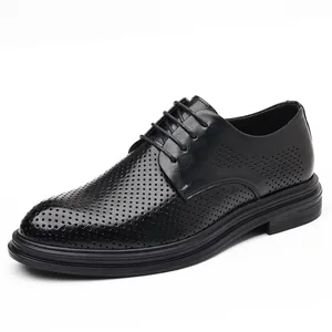 Schwarze Herren Business-Lederschuhe mit Perforation und atmungsaktivem Design