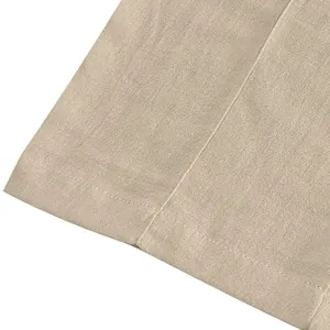 Close-up macro view of high-quality linen fabric texture and hem stitching details