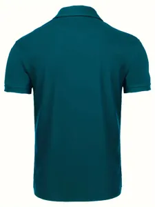 Rückansicht eines hochwertigen, schnelltrocknenden Kurzarm-Poloshirts in dunklem Blaugrün