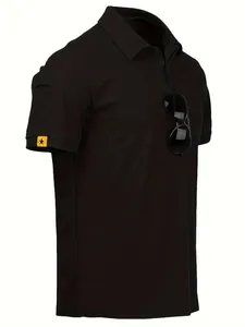 Schwarzes schnelltrocknendes Herren-Polohemd, kurzärmelig, taktisches Design, Details