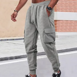 Men's heavyweight waffle texture grey cargo joggers, athletic casual street style pants