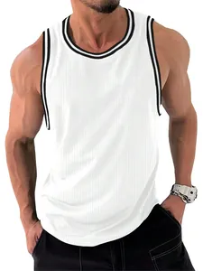 Ανδρικό αθλητικό μπλουζάκι fitness tank top λευκό με μαύρη ριγέ λεπτομέρεια
