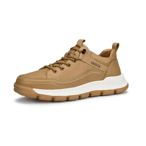 Sneakers da uomo in pelle marrone con suola in schiuma leggera e trafori traspiranti